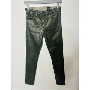 AG The Farrah Skinny Ankle Lt Shady Moss Green Coated Jeans HIgh Rise 27R